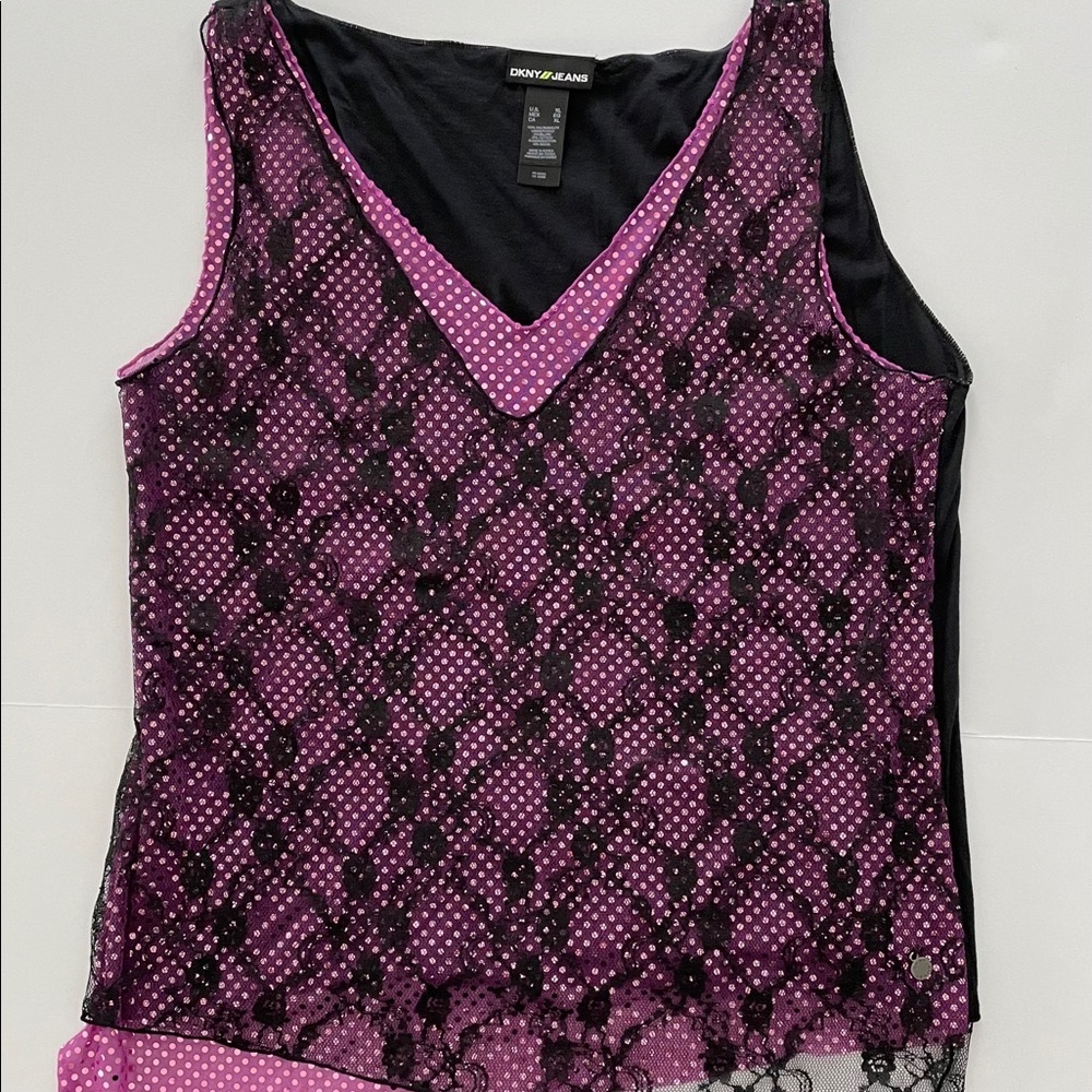 DKNY Sequins & Lace Top